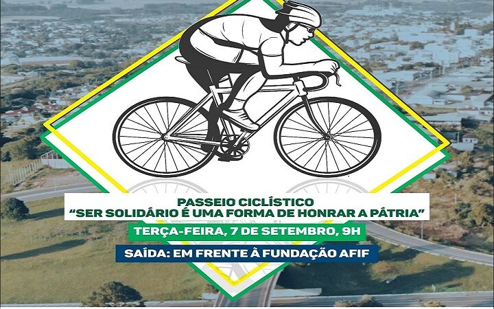 Dia 7 de setembro haverá o Passeio Ciclístico “Ser solidário é uma forma de Honrar a Pátria”