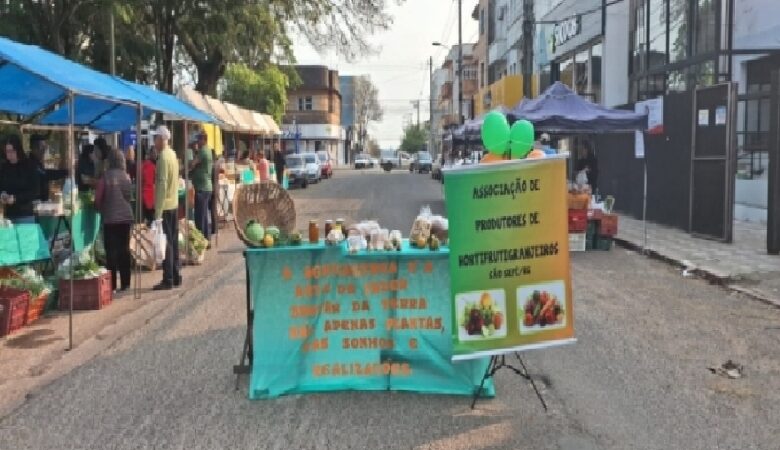 A Associação de Produtores de Hortifrutigranjeiros de São Sepé realiza feira em frente à Praça das Mercês