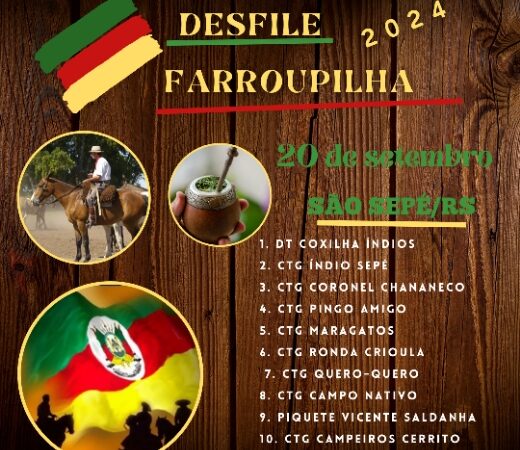 Sexta-feira, dia 20/09/2024 tem Desfile Farroupilha em São Sepé/RS, a partir das 14h