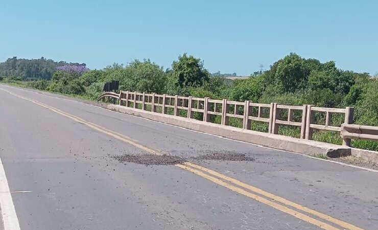 DNIT anuncia: recuperação temporária executada para reduzir riscos na entrada da Ponte da Sanga Funda, na BR-392