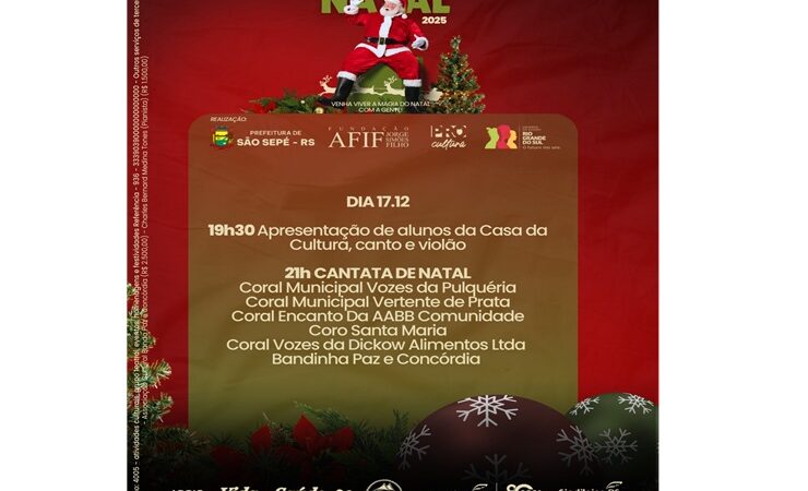 Magia de Natal 2025 – seguem as comemorações Natalinas na Praça das Mercês em São Sepé