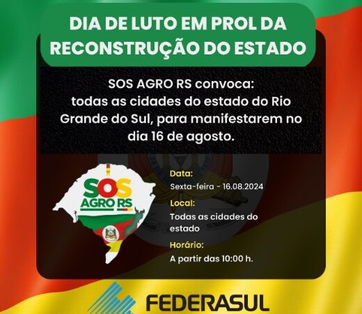 SOS AGRO RS mobiliza estado em Ato de Luto e Esperança pela reconstrução do RS